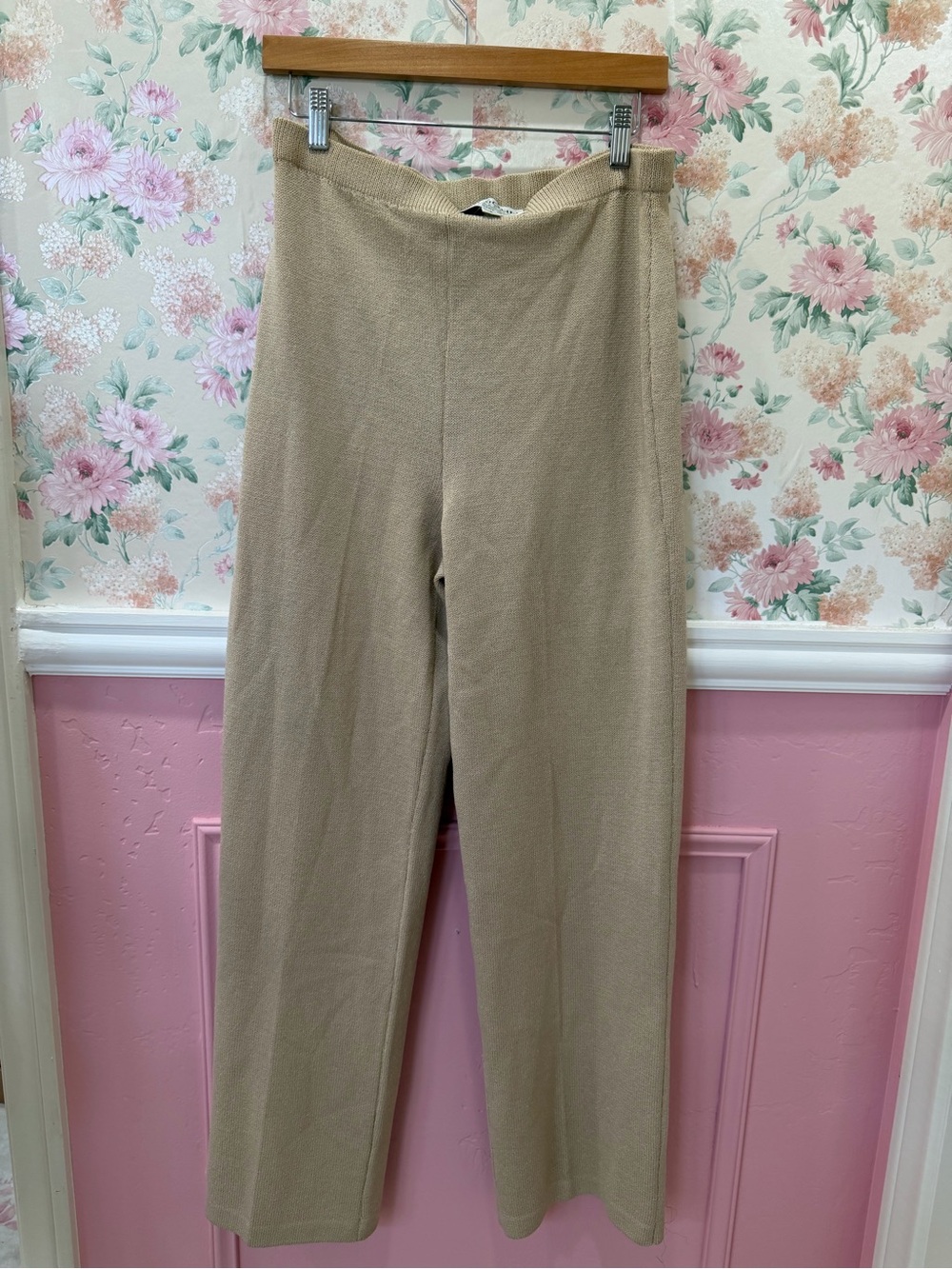 St. John Beige Wide-Leg Knit Pants